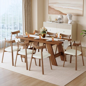 English Elm Table and Chair Set Rectangular MDF Top with Eight Solid Wood Ergonomic Dining Seats Walnut Wood Grain W1151S05015
