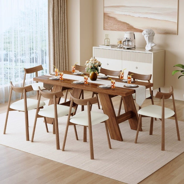 English Elm Table and Chair Set Rectangular MDF Top with Eight Solid Wood Ergonomic Dining Seats Walnut Wood Grain W1151S05015