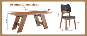 English Elm Table and Chair Set Rectangular MDF Top with Six Walnut Solid Wood Upholstered Seats Walnut Wood Grain Black W1151S05018