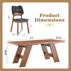 English Elm Table and Chair Set Rectangular MDF Top with Six Walnut Solid Wood Upholstered Seats Walnut Wood Grain Black W1151S05018
