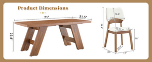 English Elm Table and Chair Set Rectangular MDF Top with Six Walnut Solid Wood Upholstered Seats Walnut Wood Grain White W1151S05020
