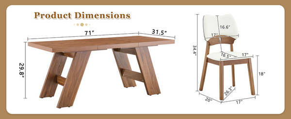 English Elm Table and Chair Set Rectangular MDF Top with Six Walnut Solid Wood Upholstered Seats Walnut Wood Grain White W1151S05020