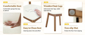English Elm Table and Chair Set Rectangular MDF Top with Six Walnut Solid Wood Upholstered Seats Walnut Wood Grain White W1151S05020