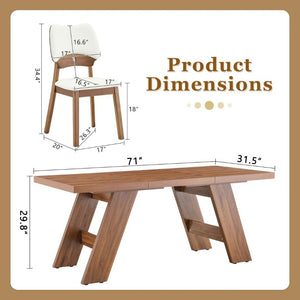 English Elm Table and Chair Set Rectangular MDF Top with Six Walnut Solid Wood Upholstered Seats Walnut Wood Grain White W1151S05020