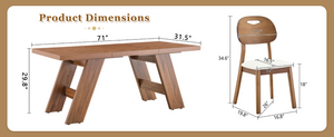 English Elm Table and Chair Set 7 Piece MDF Dining with V-Base Geometric Chairs White PU Seats Walnut W1151S05026