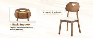 English Elm Table and Chair Set 7 Piece MDF Dining with V-Base Geometric Chairs White PU Seats Walnut W1151S05026