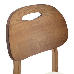 English Elm Table and Chair Set 7 Piece MDF Dining with V-Base Geometric Chairs White PU Seats Walnut W1151S05026