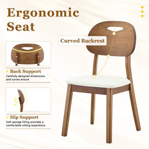 English Elm Table and Chair Set 7 Piece MDF Dining with V-Base Geometric Chairs White PU Seats Walnut W1151S05026