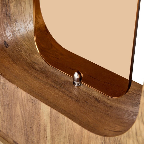 English Elm 64.5 Inch Rectangular Dining Table with Glass Panel U-Legs and Warm Grain MDF Top Wood W1151S05031
