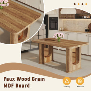 English Elm 64.5 Inch Rectangular Dining Table with Glass Panel U-Legs and Warm Grain MDF Top Wood W1151S05031