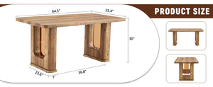 English Elm 64.5 Inch Rectangular Dining Table with Glass Panel U-Legs and Warm Grain MDF Top Wood W1151S05031