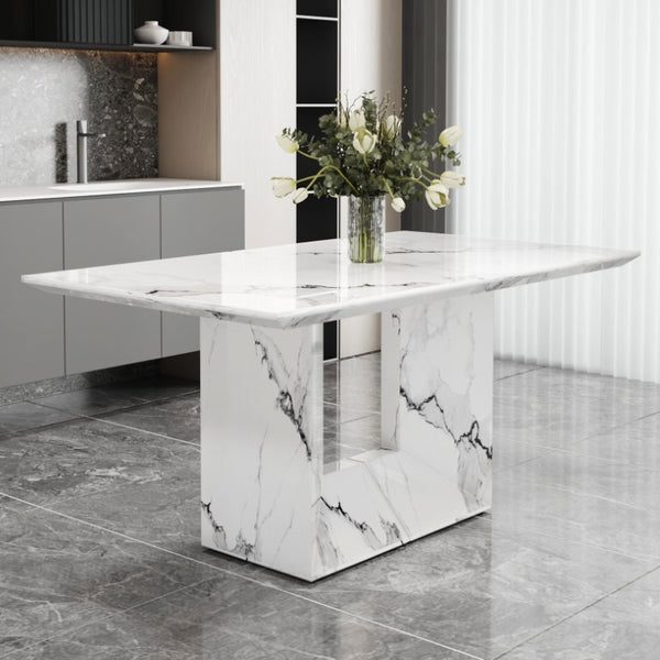 English Elm A Marble Patterned Rectangular Dining Table Seating Six with Stable O-Shaped Legs W1151S05041
