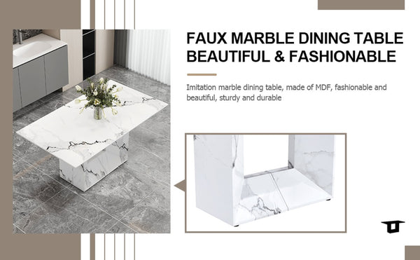 English Elm A Marble Patterned Rectangular Dining Table Seating Six with Stable O-Shaped Legs W1151S05041