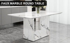 English Elm A Marble Patterned Rectangular Dining Table Seating Six with Stable O-Shaped Legs W1151S05041
