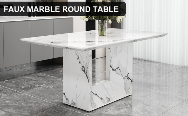 English Elm A Marble Patterned Rectangular Dining Table Seating Six with Stable O-Shaped Legs W1151S05041