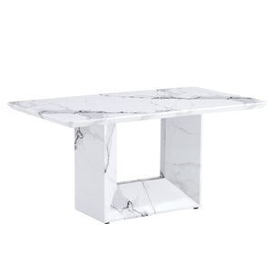 English Elm A Marble Patterned Rectangular Dining Table Seating Six with Stable O-Shaped Legs W1151S05041