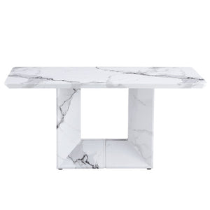 English Elm A Marble Patterned Rectangular Dining Table Seating Six with Stable O-Shaped Legs W1151S05041