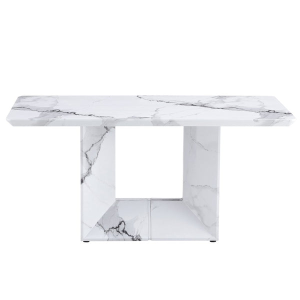English Elm A Marble Patterned Rectangular Dining Table Seating Six with Stable O-Shaped Legs W1151S05041