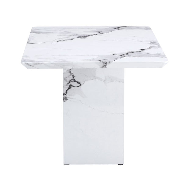 English Elm A Marble Patterned Rectangular Dining Table Seating Six with Stable O-Shaped Legs W1151S05041