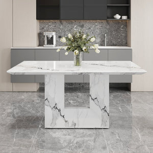 English Elm A Marble Patterned Rectangular Dining Table Seating Six with Stable O-Shaped Legs W1151S05041