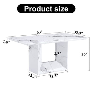 English Elm A Marble Patterned Rectangular Dining Table Seating Six with Stable O-Shaped Legs W1151S05041