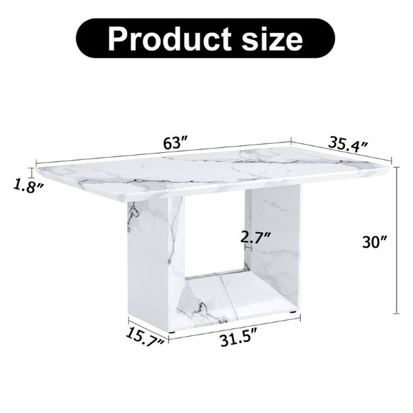 English Elm A Marble Patterned Rectangular Dining Table Seating Six with Stable O-Shaped Legs W1151S05041