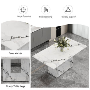 English Elm A Marble Patterned Rectangular Dining Table Seating Six with Stable O-Shaped Legs W1151S05041