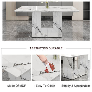 English Elm A Marble Patterned Rectangular Dining Table Seating Six with Stable O-Shaped Legs W1151S05041