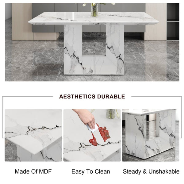 English Elm A Marble Patterned Rectangular Dining Table Seating Six with Stable O-Shaped Legs W1151S05041