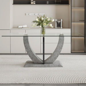 English Elm Large Rectangular Tempered Glass Dining Table Seats Eight with Sleek MDF Base W1151S05044