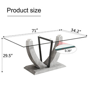 English Elm Large Rectangular Tempered Glass Dining Table Seats Eight with Sleek MDF Base W1151S05044