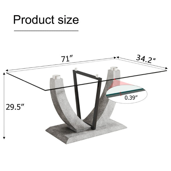 English Elm Large Rectangular Tempered Glass Dining Table Seats Eight with Sleek MDF Base W1151S05044