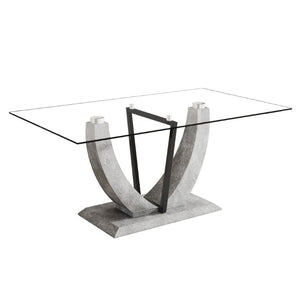 English Elm Large Rectangular Tempered Glass Dining Table Seats Eight with Sleek MDF Base W1151S05044