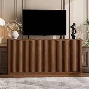 English Elm 59-inch Wavy Walnut Sideboard with Curved Facade Four Doors Living Room Storage W1162P339085