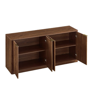 English Elm 59-inch Wavy Walnut Sideboard with Curved Facade Four Doors Living Room Storage W1162P339085