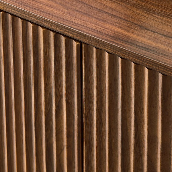 English Elm 59-inch Wavy Walnut Sideboard with Curved Facade Four Doors Living Room Storage W1162P339085