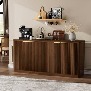 English Elm 59-inch Wavy Walnut Sideboard with Curved Facade Four Doors Living Room Storage W1162P339085