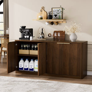 English Elm 59-inch Wavy Walnut Sideboard with Curved Facade Four Doors Living Room Storage W1162P339085