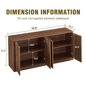 English Elm 59-inch Wavy Walnut Sideboard with Curved Facade Four Doors Living Room Storage W1162P339085