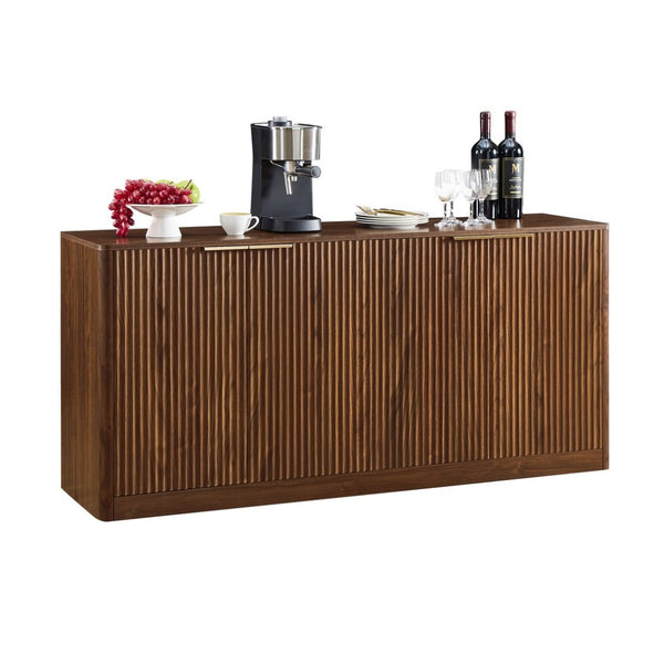 English Elm 59-inch Wavy Walnut Sideboard with Curved Facade Four Doors Living Room Storage W1162P339085