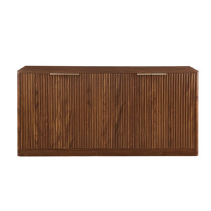 English Elm 59-inch Wavy Walnut Sideboard with Curved Facade Four Doors Living Room Storage W1162P339085