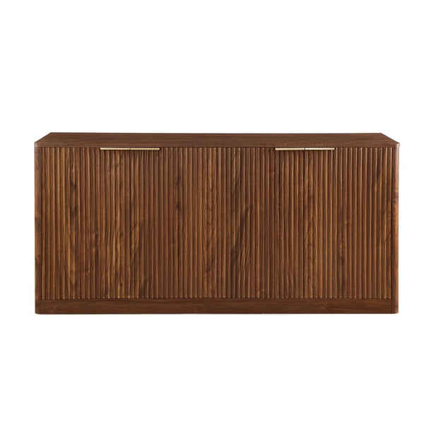 English Elm 59-inch Wavy Walnut Sideboard with Curved Facade Four Doors Living Room Storage W1162P339085