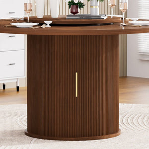 English Elm 55-inch Round Walnut Dining Table Seats Six with Lazy Susan and Tiered Storage W1162P357244