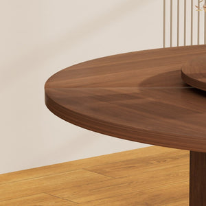 English Elm 55-inch Round Walnut Dining Table Seats Six with Lazy Susan and Tiered Storage W1162P357244