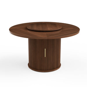 English Elm 55-inch Round Walnut Dining Table Seats Six with Lazy Susan and Tiered Storage W1162P357244