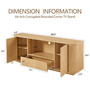 English Elm 64-inch Wavy Sideboard with Sculptural Fronts Push-open Doors and Vertical Wood Grain W1162P388448