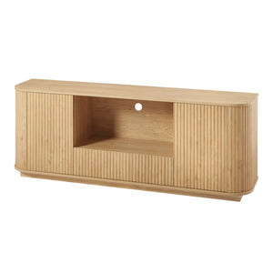 English Elm 64-inch Wavy Sideboard with Sculptural Fronts Push-open Doors and Vertical Wood Grain W1162P388448