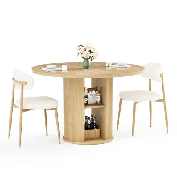 English Elm 47.24" Round Dining Table Set with Velvet Chairs and Tiered Iron Shelf for Small Spaces W1162P395658