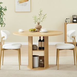 English Elm 47.24" Round Dining Table Set with Velvet Chairs and Tiered Iron Shelf for Small Spaces W1162P395658