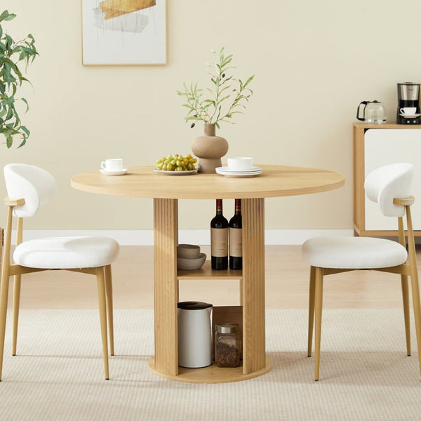 English Elm 47.24" Round Dining Table Set with Velvet Chairs and Tiered Iron Shelf for Small Spaces W1162P395658
